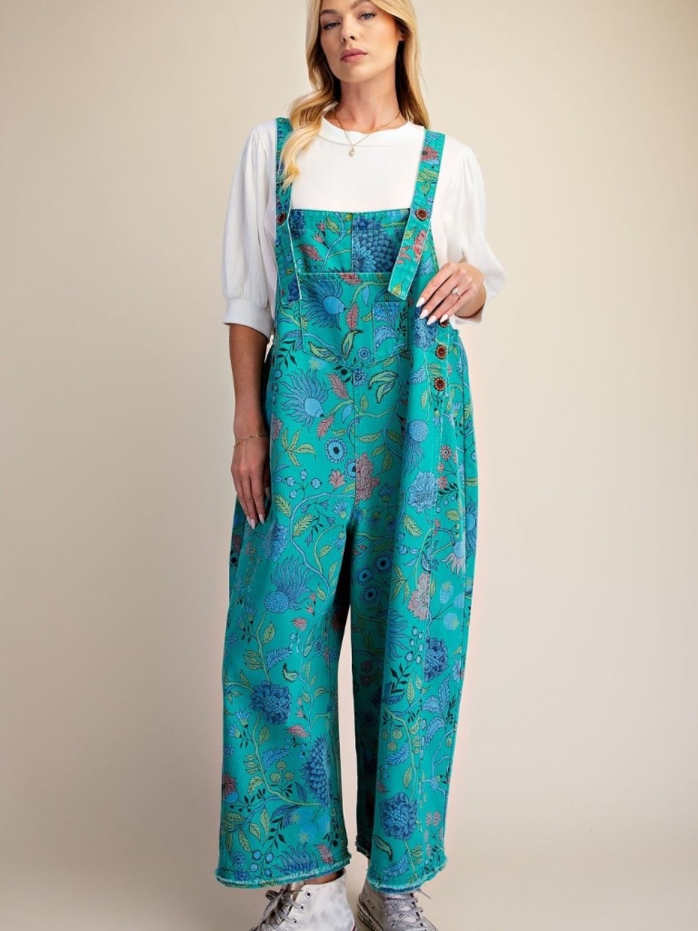 "The Rachel" Teal Floral  Vintage Washed Overalls/Jumpsuit